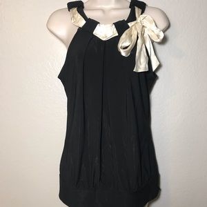 WHBM black dress blouse with white laced neck tie
